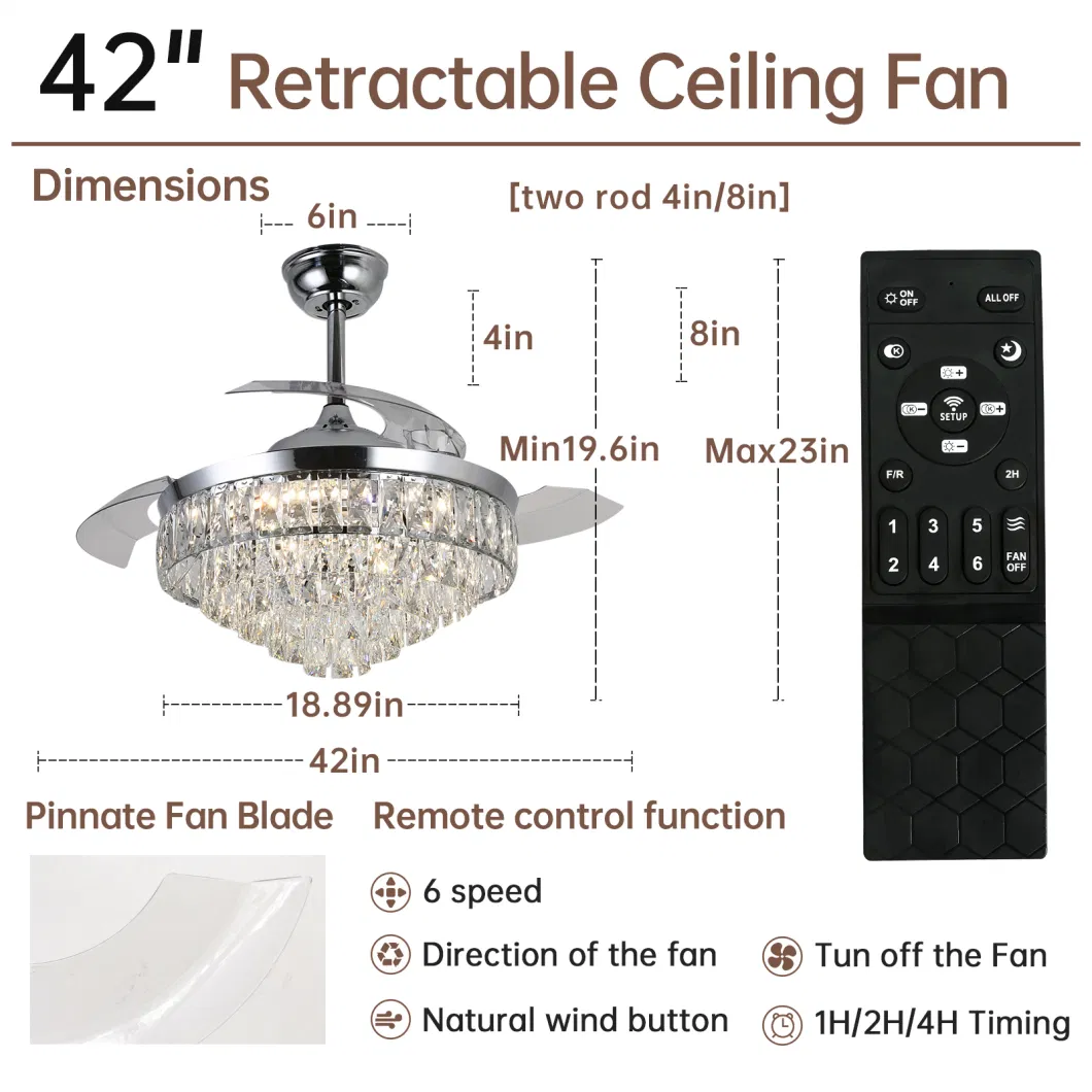 2023 Invisible Fan with Smart Control Dcmotor Lower Noise Crystal Ceiling Light